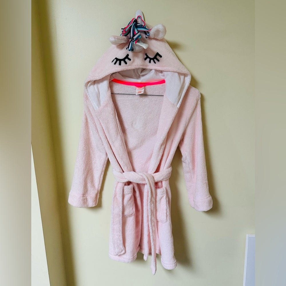 Cat & Jack Girls' Fleece Hooded Unicorn Bathrobe Sleepwear Size Small (6/6X)
